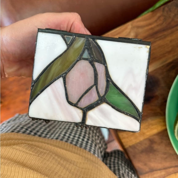 Other - Vintage Stained Glass Art Box with rose design
